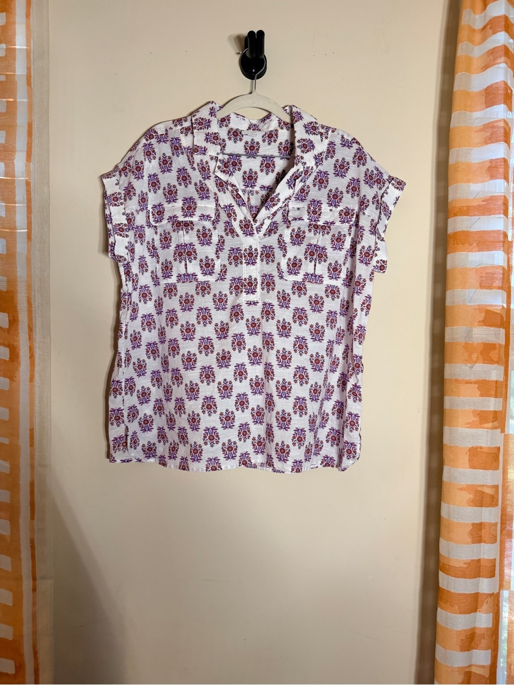 J.Jill poplin block print camp shirt